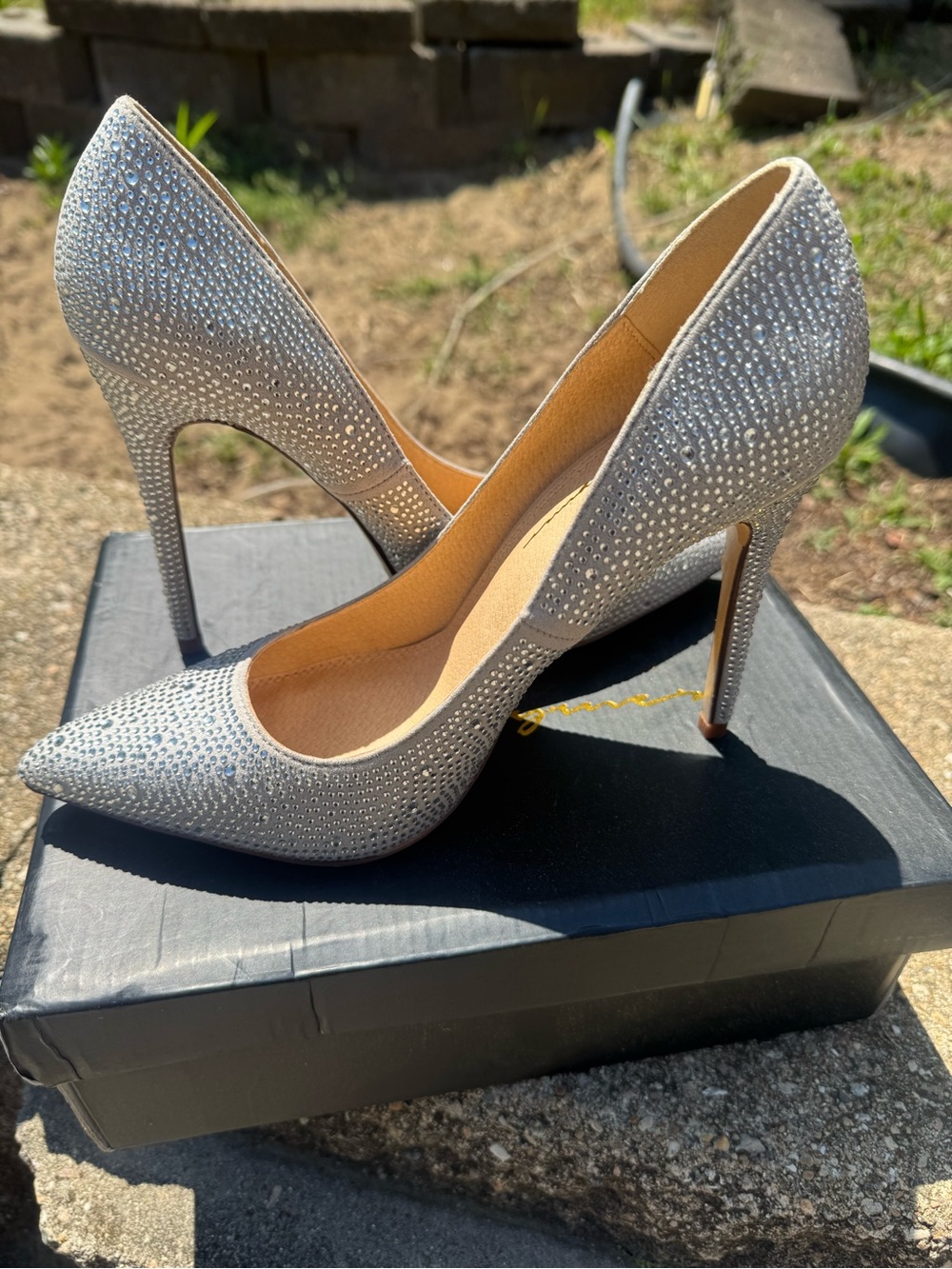 Crystal Embellished Silver Stiletto Pumps - Women